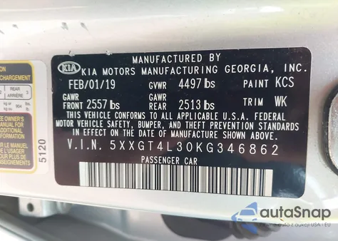2019 Kia Optima Lx/S z USA, uszkodzony, nr VIN 5XXGT4L30KG346862